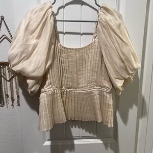 Banana Republic Cream Pleated Puff Sleeve Blouse